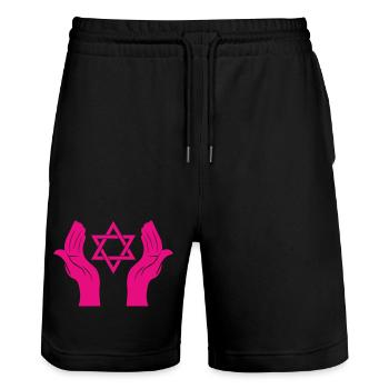 Magenta Hands with Star of David - Stanley/Stella Trainer Unisex Organic Jogging Shorts - black - Front - Nik (191cm) & Marisol (170cm)