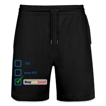 EU, non-EU oder Doyschland? - Stanley/Stella Unisex Bio Joggingshorts Trainer  - Schwarz - Vorne - Nik (191cm) & Marisol (170cm)