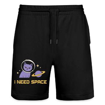 Weltraumkatze – I Need Space - Stanley/Stella Unisex Bio Joggingshorts Trainer  - Schwarz - Vorne - Nik (191cm) & Marisol (170cm)