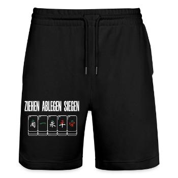 Ziehen Ablegen Siegen - Stanley/Stella Unisex Bio Joggingshorts Trainer  - Schwarz - Vorne - Nik (191cm) & Marisol (170cm)