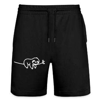 Schlafendes Faultier auf Ast Tiermotiv - Stanley/Stella Unisex Bio Joggingshorts Trainer  - Schwarz - Vorne - Nik (191cm) & Marisol (170cm)