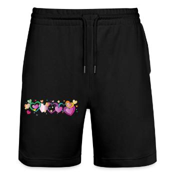 Bunte Herzen Bordüre Design  - Stanley/Stella Unisex Bio Joggingshorts Trainer  - Schwarz - Vorne - Nik (191cm) & Marisol (170cm)