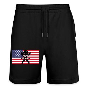 Cowboy-Schädel und amerikanische Flagge - Stanley/Stella Unisex Bio Joggingshorts Trainer  - Schwarz - Vorne - Nik (191cm) & Marisol (170cm)