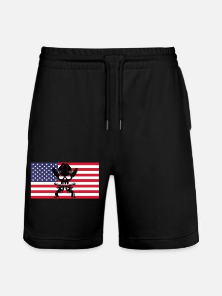 Cowboy skull and American flag - Stanley/Stella Trainer Unisex Organic Jogging Shorts - black