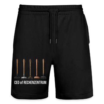 Head of Computer Center Gardening Outfit Gardening - Stanley/Stella Trainer Unisex Organic Jogging Shorts - black - Front - Nik (191cm) & Marisol (170cm)