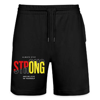 Always Strong: Leuchtend rot Gelb Tippfehler - Stanley/Stella Unisex Bio Joggingshorts Trainer  - Schwarz - Vorne - Nik (191cm) & Marisol (170cm)