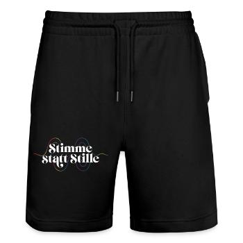 Stimme Statt Stille Shirt Für Aktivisten Toleranz - Stanley/Stella Unisex Bio Joggingshorts Trainer  - Schwarz - Vorne - Nik (191cm) & Marisol (170cm)