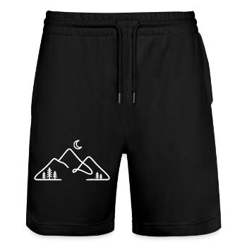 Minimalistische Bergsilhouette mit Mond - Stanley/Stella Unisex Bio Joggingshorts Trainer  - Schwarz - Vorne - Nik (191cm) & Marisol (170cm)