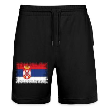 Pays Serbie - Short de jogging bio TRAINER Stanley/Stella unisexe - noir - Devant - Nik (191cm) & Marisol (170cm)