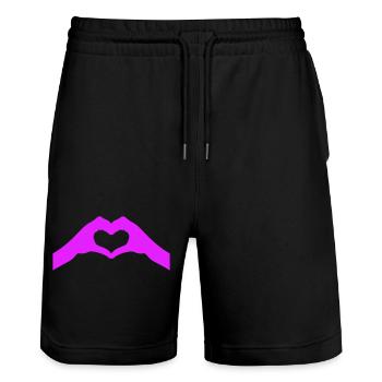 Heart Hands in Neon Purple - Stanley/Stella Trainer Unisex Organic Jogging Shorts - black - Front - Nik (191cm) & Marisol (170cm)