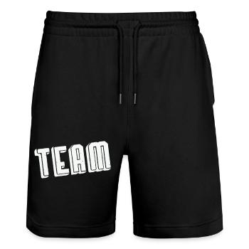 Team Spirit Bold Tinted Vintage Font - Stanley/Stella Trainer Unisex Organic Jogging Shorts - black - Front - Nik (191cm) & Marisol (170cm)