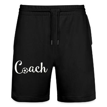 Coach Football Font Logo - Stanley/Stella Trainer Unisex Organic Jogging Shorts - black - Front - Nik (191cm) & Marisol (170cm)