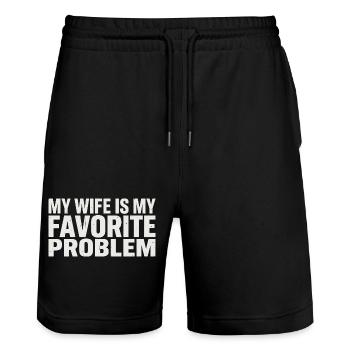 My wife is my favorite problem - Stanley/Stella Trainer Unisex Organic Jogging Shorts - black - Front - Nik (191cm) & Marisol (170cm)