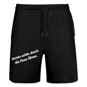 HN Durch die Hose Atmen - Script - Stanley/Stella Unisex Bio Joggingshorts Trainer  - Schwarz - Vorne - Nik (191cm) & Marisol (170cm)