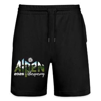 Alpen Überquerung 2026 - Wandern - Stanley/Stella Unisex Bio Joggingshorts Trainer  - Schwarz - Vorne - Nik (191cm) & Marisol (170cm)