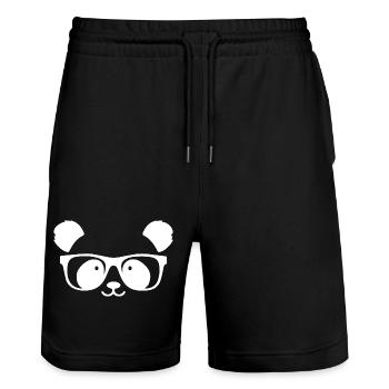 Cute panda with nerd glasses - Stanley/Stella Trainer Unisex Organic Jogging Shorts - black - Front - Nik (191cm) & Marisol (170cm)