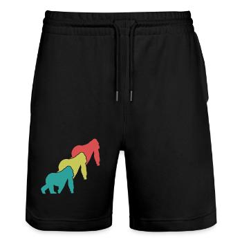 Three Monkeys Silhouettes Retro - Stanley/Stella Trainer Unisex Organic Jogging Shorts - black - Front - Nik (191cm) & Marisol (170cm)
