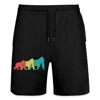 Three Monkeys Silhouettes Retro - Stanley/Stella Trainer Unisex Organic Jogging Shorts - black - Front - Nik (191cm) & Marisol (170cm)