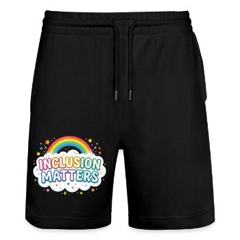 L’inclusion est importante – Éducation spécialisée – Freundli - Short de jogging bio TRAINER Stanley/Stella unisexe - noir - Devant - Nik (191cm) & Marisol (170cm)
