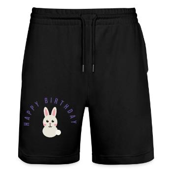 HAPPY BIRTHDAY. HAPPY BIRTHDAY. ANNIVERSARY. - Stanley/Stella Trainer Unisex Organic Jogging Shorts - black - Front - Nik (191cm) & Marisol (170cm)