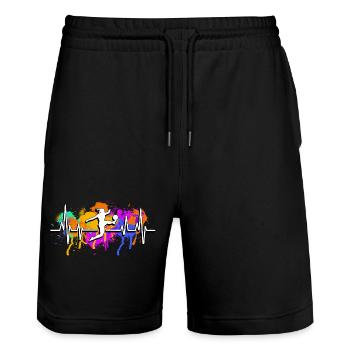 Women's football heartbeat - Stanley/Stella Trainer Unisex Organic Jogging Shorts - black - Front - Nik (191cm) & Marisol (170cm)