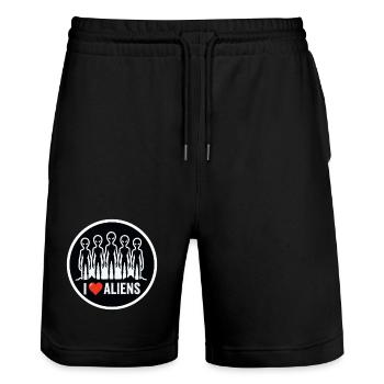 I Love Aliens Extraterrestrial UFO Fan - Stanley/Stella Trainer Unisex Organic Jogging Shorts - black - Front - Nik (191cm) & Marisol (170cm)