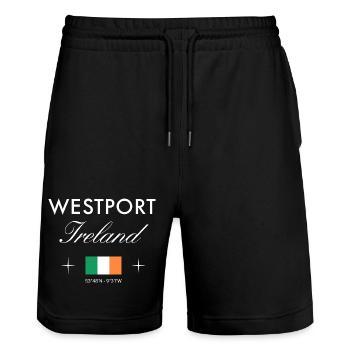 Westport Ireland Coordinates Travel Souvenir - Stanley/Stella Trainer Unisex Organic Jogging Shorts - black - Front - Nik (191cm) & Marisol (170cm)