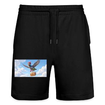Cute Flying Postal Pigeon Delivering Package - Stanley/Stella Trainer Unisex Organic Jogging Shorts - black - Front - Nik (191cm) & Marisol (170cm)