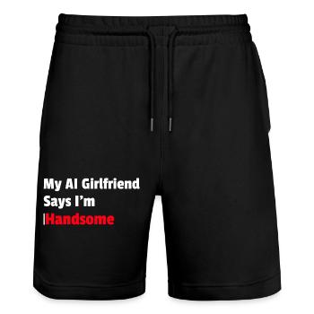 My AI Girlfriend says I am Handsome - Stanley/Stella Trainer Unisex Organic Jogging Shorts - black - Front - Nik (191cm) & Marisol (170cm)