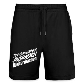 Durchatmen Statt Eskalieren - Stanley/Stella Unisex Bio Joggingshorts Trainer  - Schwarz - Vorne - Nik (191cm) & Marisol (170cm)