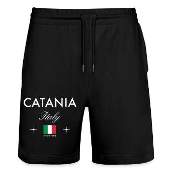 Catania Sicily Coordinates Travel Souvenir - Stanley/Stella Trainer Unisex Organic Jogging Shorts - black - Front - Nik (191cm) & Marisol (170cm)