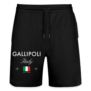 Gallipoli, Italie, coordonnées Souvenir de voyage - Short de jogging bio TRAINER Stanley/Stella unisexe - noir - Devant - Nik (191cm) & Marisol (170cm)
