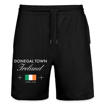 Donegal Town Ireland Coordinates Travel Souvenir - Stanley/Stella Trainer Unisex Organic Jogging Shorts - black - Front - Nik (191cm) & Marisol (170cm)
