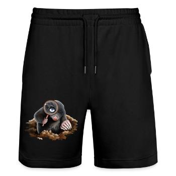 Curious Burrow Detective: Magnifying Mole - Stanley/Stella Trainer Unisex Organic Jogging Shorts - black - Front - Nik (191cm) & Marisol (170cm)