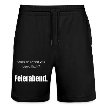 Was machst du beruflich? Feierabend – Spruch - Stanley/Stella Unisex Bio Joggingshorts Trainer  - Schwarz - Vorne - Nik (191cm) & Marisol (170cm)