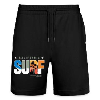 Surf California Palm Sunset - Stanley/Stella Trainer Unisex Organic Jogging Shorts - black - Front - Nik (191cm) & Marisol (170cm)