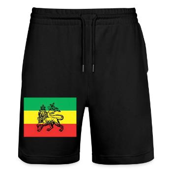 Haile Selassie I Jah Rastafari Rasta Reggae Roots - Stanley/Stella Trainer Unisex Organic Jogging Shorts - black - Front - Nik (191cm) & Marisol (170cm)