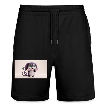 Créature mignonne et mignonne surprise aux grands yeux verts - Short de jogging bio TRAINER Stanley/Stella unisexe - noir - Devant - Nik (191cm) & Marisol (170cm)