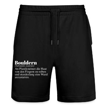 Bouldern Duden Spruch - Stanley/Stella Unisex Bio Joggingshorts Trainer  - Schwarz - Vorne - Nik (191cm) & Marisol (170cm)