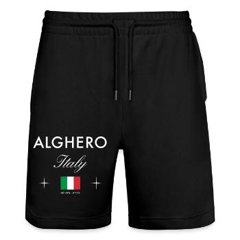 Alghero Sardinia Coordinates Travel Souvenir - Stanley/Stella Trainer Unisex Organic Jogging Shorts - black - Front - Nik (191cm) & Marisol (170cm)