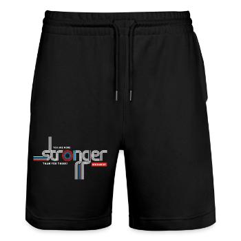 Plus fort que tu ne crois – Typo rétro - Short de jogging bio TRAINER Stanley/Stella unisexe - noir - Devant - Nik (191cm) & Marisol (170cm)