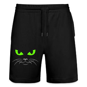 cat face - katzengesicht - Stanley/Stella Unisex Bio Joggingshorts Trainer  - Schwarz - Vorne - Nik (191cm) & Marisol (170cm)