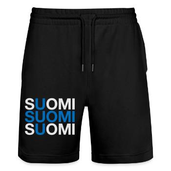 FINLANDE Suomi Drapeau finlandais - Short de jogging bio TRAINER Stanley/Stella unisexe - noir - Devant - Nik (191cm) & Marisol (170cm)