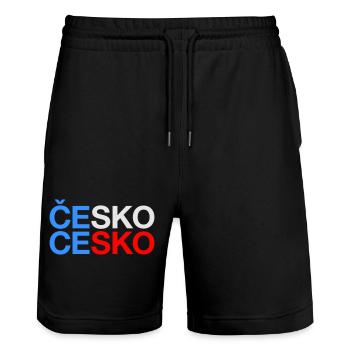 Czech Republic Tschechien Tschechische Flagge - Stanley/Stella Unisex Bio Joggingshorts Trainer  - Schwarz - Vorne - Nik (191cm) & Marisol (170cm)