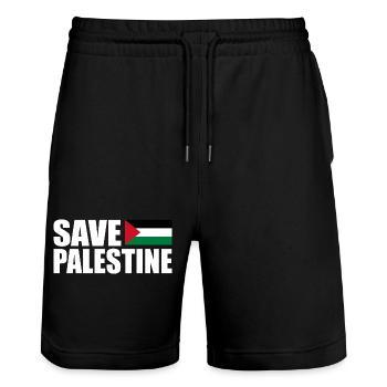 SAVE PALESTINE - Stanley/Stella Trainer Unisex Organic Jogging Shorts - black - Front - Nik (191cm) & Marisol (170cm)