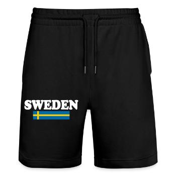Schweden - Stanley/Stella Trainer Unisex Organic Jogging Shorts - black - Front - Nik (191cm) & Marisol (170cm)