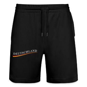 DEUTSCHLAND Schriftzug mit Wappen - Stanley/Stella Unisex Bio Joggingshorts Trainer  - Schwarz - Vorne - Nik (191cm) & Marisol (170cm)