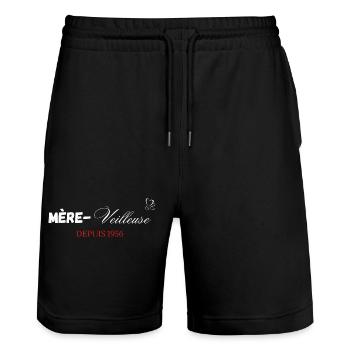 Mère veilleuse depuis 1956 - Short de jogging bio TRAINER Stanley/Stella unisexe - noir - Devant - Nik (191cm) & Marisol (170cm)