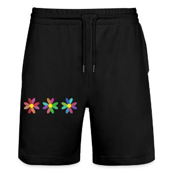 BLUME. BLUME. NATUR. ÖKOLOGIE. JAHRESTAG - Stanley/Stella Unisex Bio Joggingshorts Trainer  - Schwarz - Vorne - Nik (191cm) & Marisol (170cm)