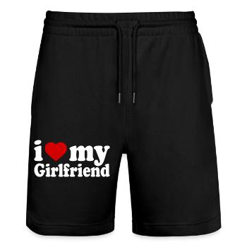 I love my girlfriend - Short de jogging bio TRAINER Stanley/Stella unisexe - noir - Devant - Nik (191cm) & Marisol (170cm)